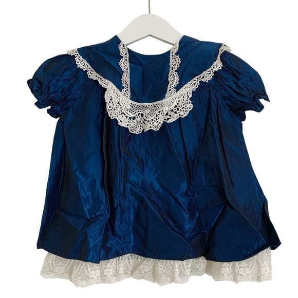 Vintage Jessica McClintock Gunne Sax Baby Taffeta Dress Big Collar Lace - Picture 1 of 17